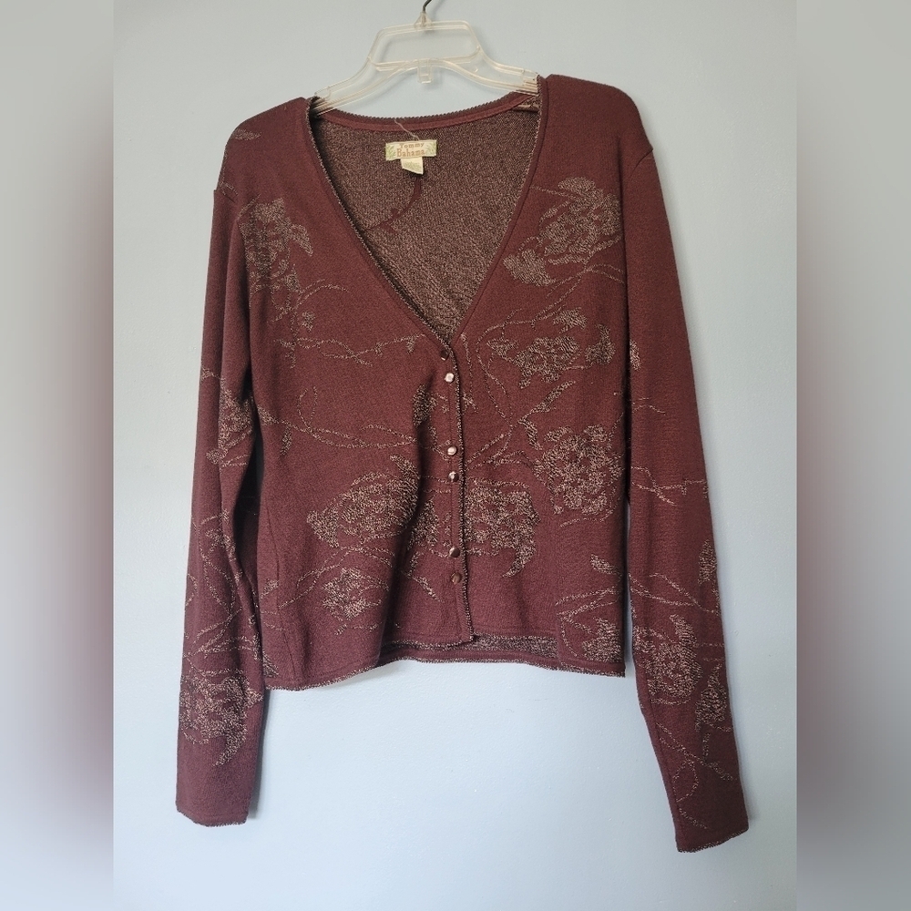 Vntg Tommy Bahama Silk Blend Knit Cardigan Maroon Large